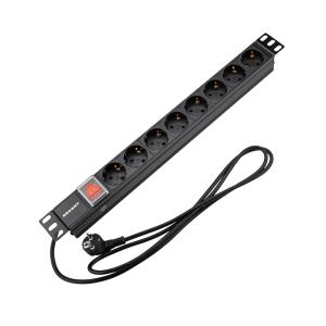 Блок распределения питания PDU горизонтальный 1U 8 розеток СЕЕ 7/4 Schuko 16A выкл алюм корп шнур 2м