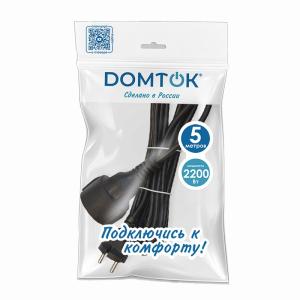 Удлинитель-шнур "DOMTOK" ПВС 2*1 б/з 5м, цвет чер. (1/20)