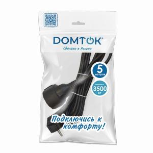 Удлинитель-шнур "DOMTOK" ПВС 3*1 с/з 5м, цвет чер. (1/20)