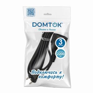 Удлинитель-шнур "DOMTOK" ПВС 2*1 б/з 3м, цвет чер. (1/25)